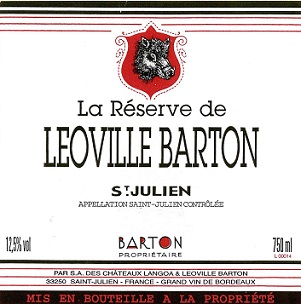 La Reserve de Leoville Barton 2010 St Julien Bordeaux 750ml/Btl 12/case