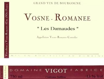 Fabrice Vigot Vosne Romanee Les Damaudes 2020 Cote de Nuits Burgundy 750ml/Btl 12/case