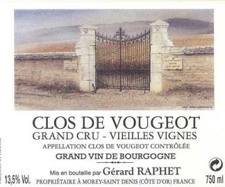 Gerard Raphet Clos de Vougeot Grand Cru VV 2009 Cote de Nuits Burgundy 750ml/Btl  12/case
