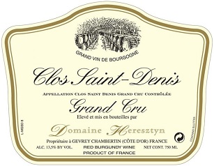 Heresztyn Clos St Denis Grand Cru 2013 Cote de Nuits Burgundy 750ml/Btl  6/case