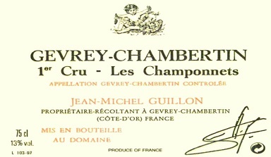 Jean Michel Guillon Gevrey Chambertin 1er Champonnets 2010 Cote de Nuits Burgundy 750ml/Btl 12/case