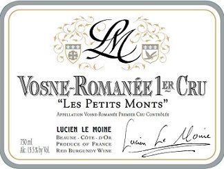 Lucien Le Moine Vosne Romanee 1er Petits Monts 2012 Cote de Nuits Burgundy 750ml/Btl  6/case
