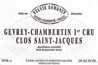 Sylvie Esmonin Gevrey Chambertin 1er Clos St Jacques 2008 Cote de Nuits Burgundy 750ml/Btl 12/case