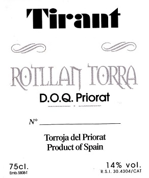 Rotllan Torra Tirant 1998 Priorat Catalonia 750ml/Btl 6/case