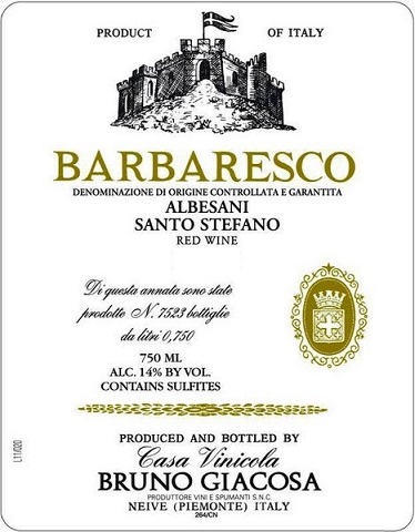Bruno Giacosa Barbaresco Albesani Santo Stefano 2011 Barbaresco Piedmont 1500ml/Btl 6/case