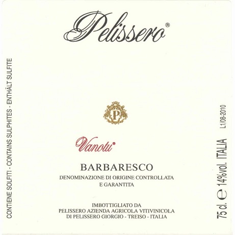 Pelissero Barbaresco Vanotu 1997 Barbaresco Piedmont 750ml/Btl 12/case