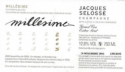 Jacques Selosse Grand Cru Extra Brut Millesime 2002 Champagne 750ml/Btl 6/case