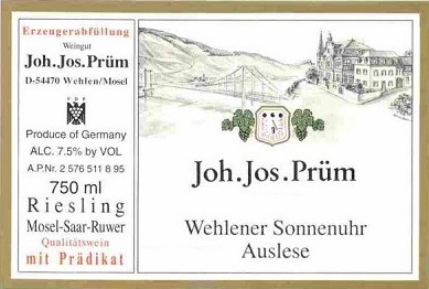 Joh Jos Prum Wehlener Sonnenuhr Riesling Auslese 2007 Wehlen Mosel 750ml/Btl 12/case