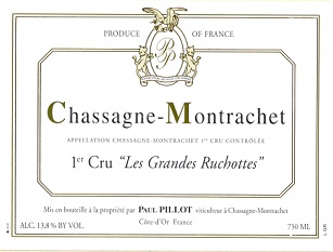 Paul Pillot Chassagne Montrachet 1er Grandes Ruchottes 2010 Cote de Beaune Burgundy 750ml/Btl 12/case
